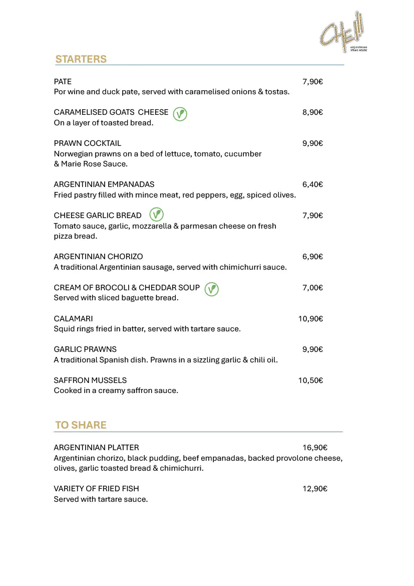 Che Argentinia Grill Restaurant 2025 Daily Menu 2