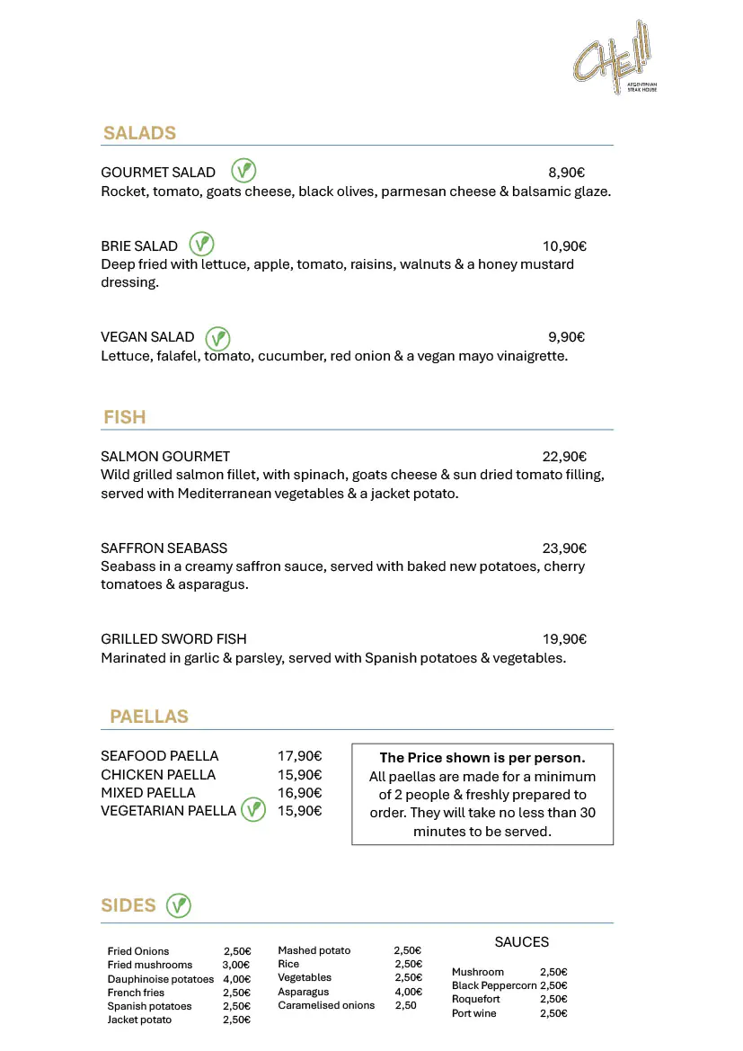 Che Argentinia Grill Restaurant 2025 Daily Menu 3