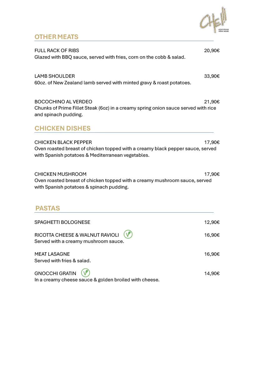 Che Argentinia Grill Restaurant 2025 Daily Menu 5
