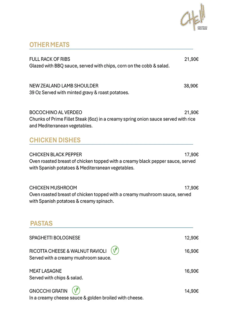 Che Argentinia Grill Restaurant 2026 May Daily Menu 5